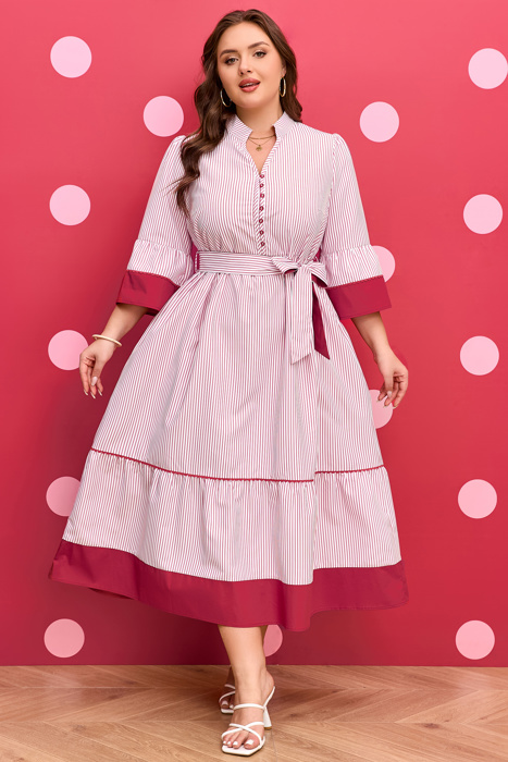 Charlee Hem Pinstriped Midi PLUS Dress