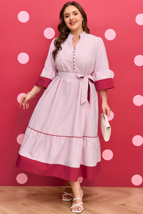 Charlee Hem Pinstriped Midi PLUS Dress