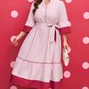  Charlee Hem Pinstriped Midi PLUS Dress