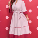  Charlee Hem Pinstriped Midi PLUS Dress