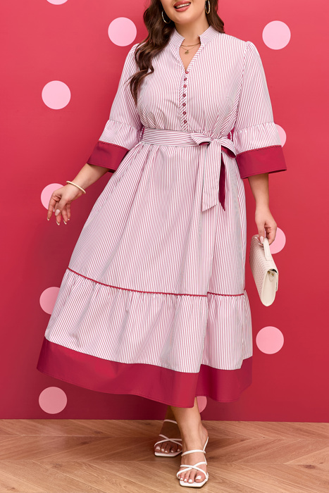 Charlee Hem Pinstriped Midi PLUS Dress