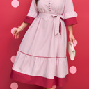  Charlee Hem Pinstriped Midi PLUS Dress