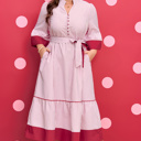 Red Stripe 1X Charlee Hem Pinstriped Midi PLUS Dress