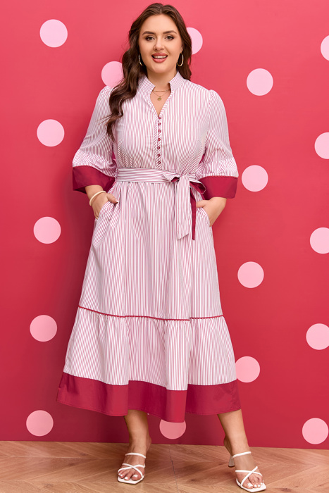 Charlee Hem Pinstriped Midi PLUS Dress