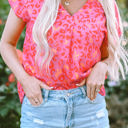 Pink Small Charley Leopard V Neck Short Sleeve Blouse