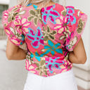  Chelsea Floral Print Trimmed Ruffle Sleeve Blouse