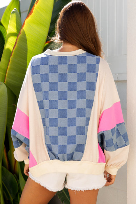 Chelsea Oversized Checkered Denim Casual Sweatshirt