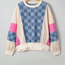  Chelsea Oversized Checkered Denim Casual Sweatshirt