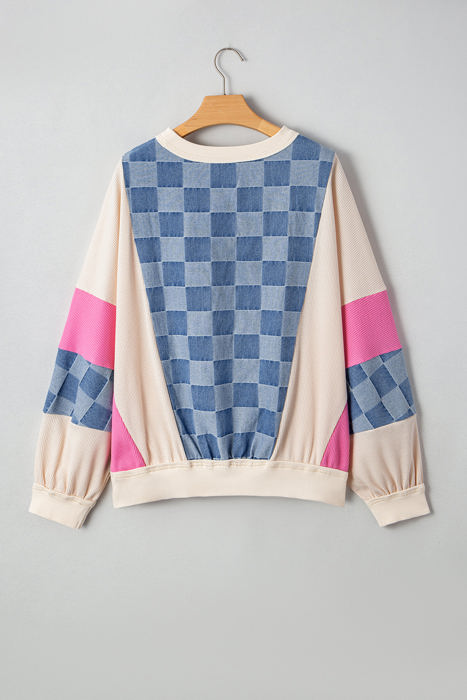 Chelsea Oversized Checkered Denim Casual Sweatshirt