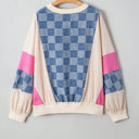  Chelsea Oversized Checkered Denim Casual Sweatshirt