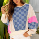 Sky Blue Large Chelsea Oversized Checkered Denim Casual Sweatshirt