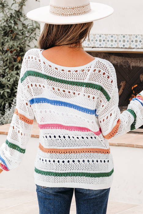 Cheyenne Striped Pointelle Knit Sweater