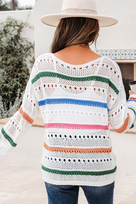 Cheyenne Striped Pointelle Knit Sweater