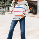  Cheyenne Striped Pointelle Knit Sweater