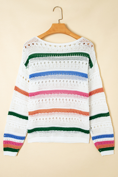 Cheyenne Striped Pointelle Knit Sweater