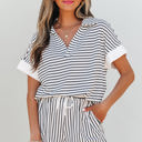  Chloe Stripe V Neck Tee Short Set