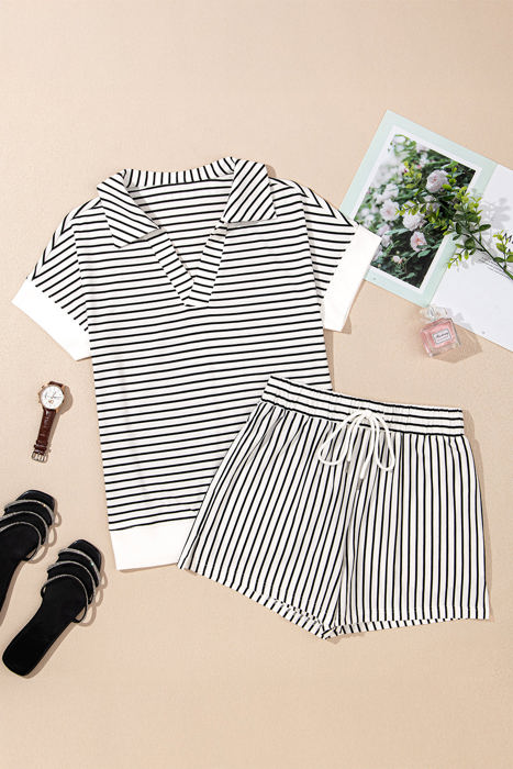 Chloe Stripe V Neck Tee Short Set