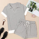  Chloe Stripe V Neck Tee Short Set