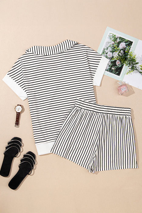 Chloe Stripe V Neck Tee Short Set