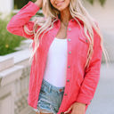 Pink XL Claire Buttoned Flap Pocket Corduroy Jacket