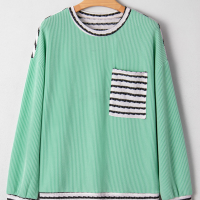 Claire Contrast Striped Patchwork Long Sleeve Top