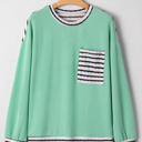 Sea Green Large Claire Contrast Striped Patchwork Long Sleeve Top