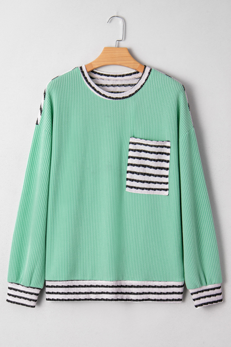 Claire Contrast Striped Patchwork Long Sleeve Top