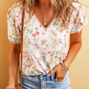  Claire Floral Lace Trim Short Sleeve Blouse