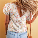  Claire Floral Lace Trim Short Sleeve Blouse