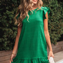  Claire Textured Flutter Sleeve Ruffled Mini Dress