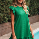 Claire Textured Flutter Sleeve Ruffled Mini Dress