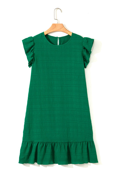 Claire Textured Flutter Sleeve Ruffled Mini Dress