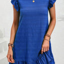 Dark Blue XL Claire Textured Flutter Sleeve Ruffled Mini Dress