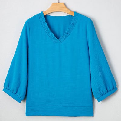 Clara V Neckline Crinkled Blouse