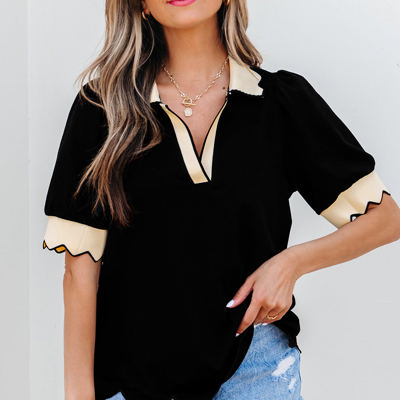 Clare Collared V Neck Puff Sleeve Blouse