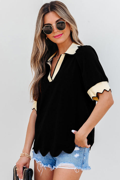 Clare Collared V Neck Puff Sleeve Blouse