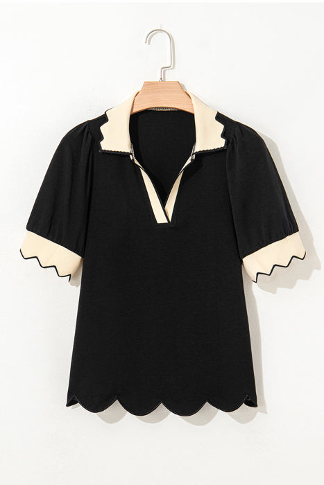 Clare Collared V Neck Puff Sleeve Blouse