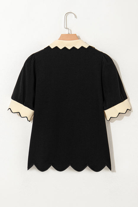 Clare Collared V Neck Puff Sleeve Blouse