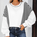 White Stripe Large Clare Contrast Stitching Oversize Sweatshirt