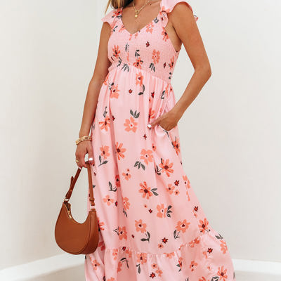 Clare Floral High Waist Ruffle Hem Long Dress