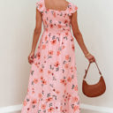  Clare Floral High Waist Ruffle Hem Long Dress