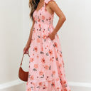  Clare Floral High Waist Ruffle Hem Long Dress