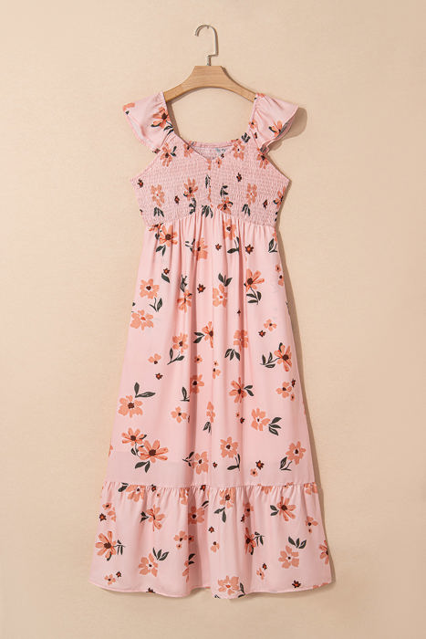 Clare Floral High Waist Ruffle Hem Long Dress