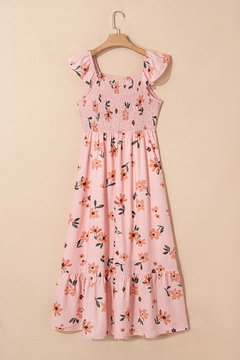 Clare Floral High Waist Ruffle Hem Long Dress