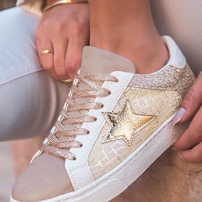 Clare Gold Glitter Star Lace-up Sneakers
