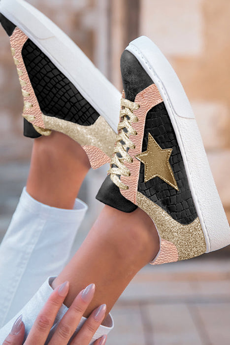 Clare Gold Glitter Star Lace-up Sneakers