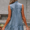  Clare Sleeveless Ruffled Chambray Dress