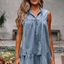  Clare Sleeveless Ruffled Chambray Dress