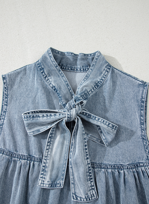 Clare Sleeveless Ruffled Chambray Dress