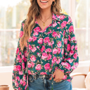 Green Medium Cleo Collar Puff Sleeve Blouse